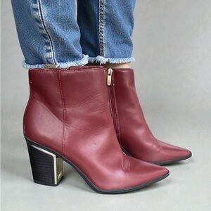 Circus By Sam Edelman Elegant Red Leather Pointed Toe Heeled Ankle Boots